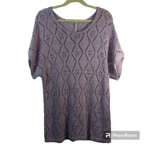 Leo & Nicole Women's Purple Knit Short Sleeve Sweater Coastal Grandma Size XL
